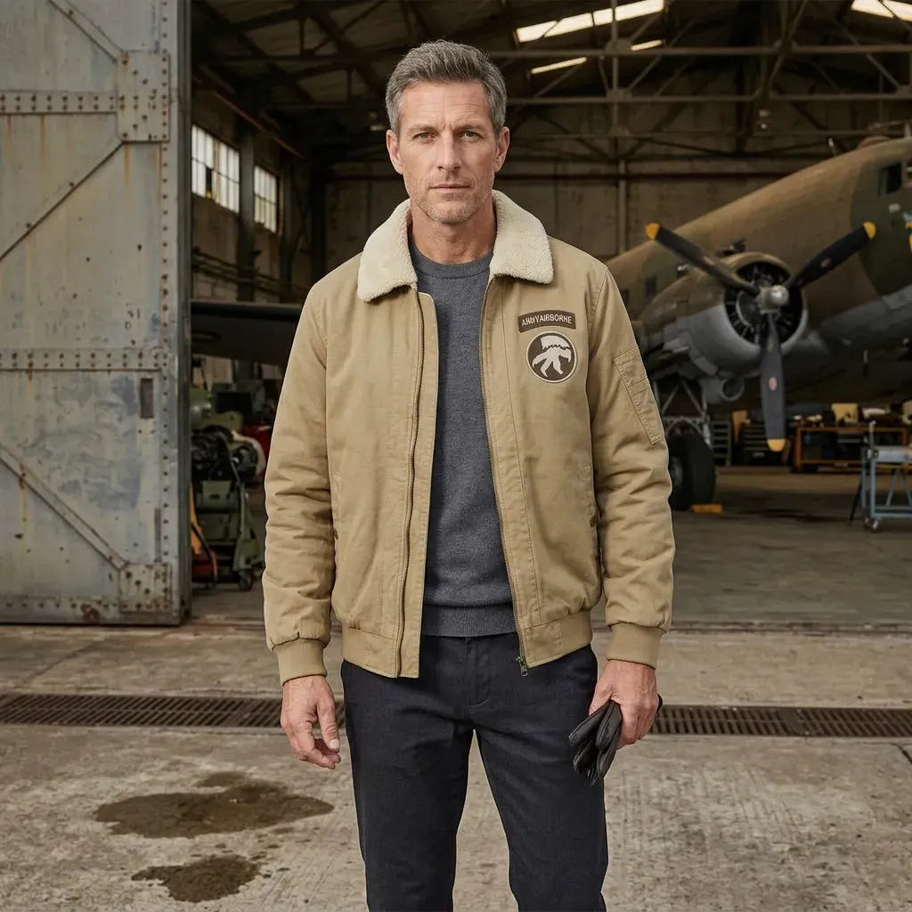 Pilotenjacke für Herren im Aviator-Stil aus robustem Twill mit Teddykragen Khaki 2