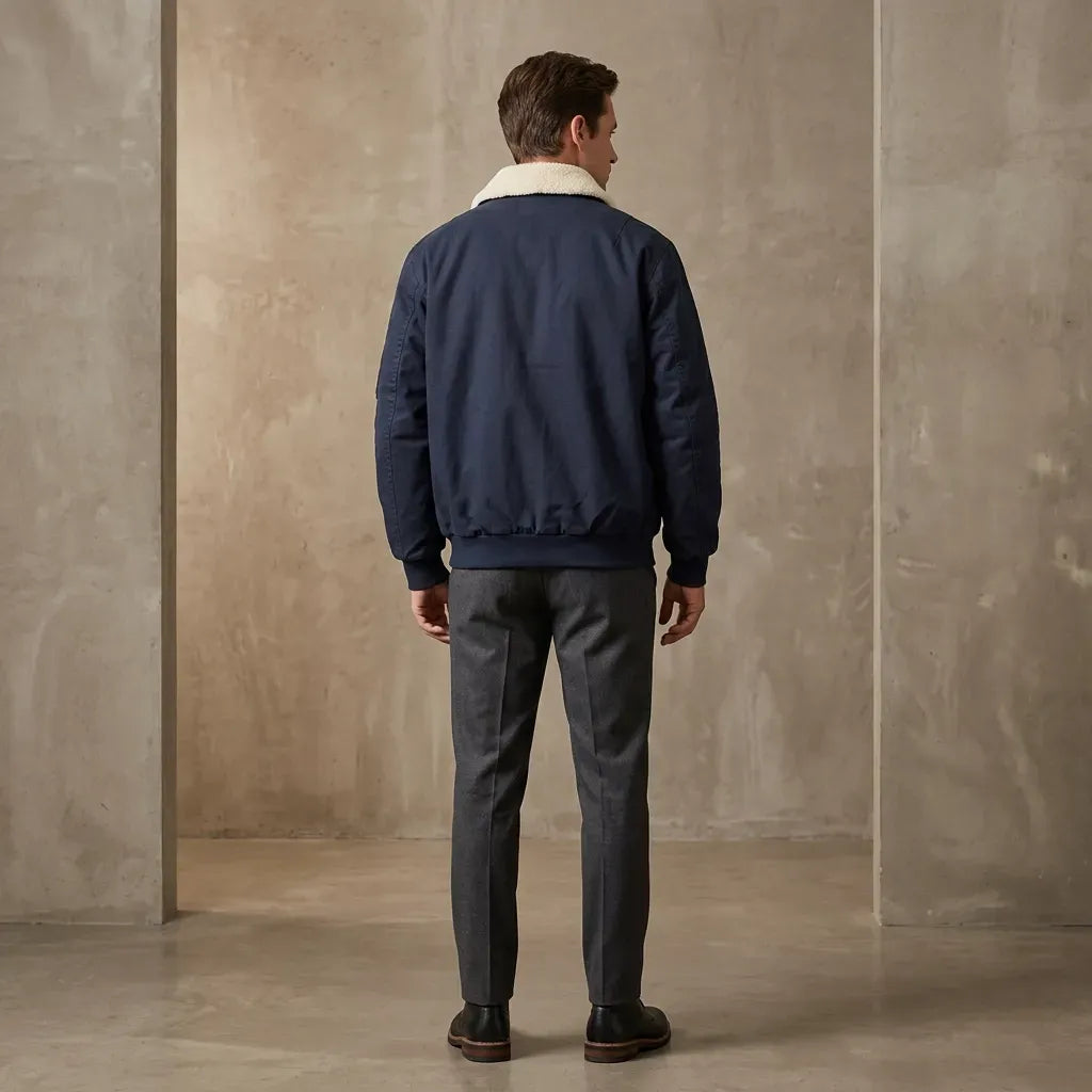 Pilotenjacke für Herren im Aviator-Stil aus robustem Twill mit Teddykragen Dunkelblau 3