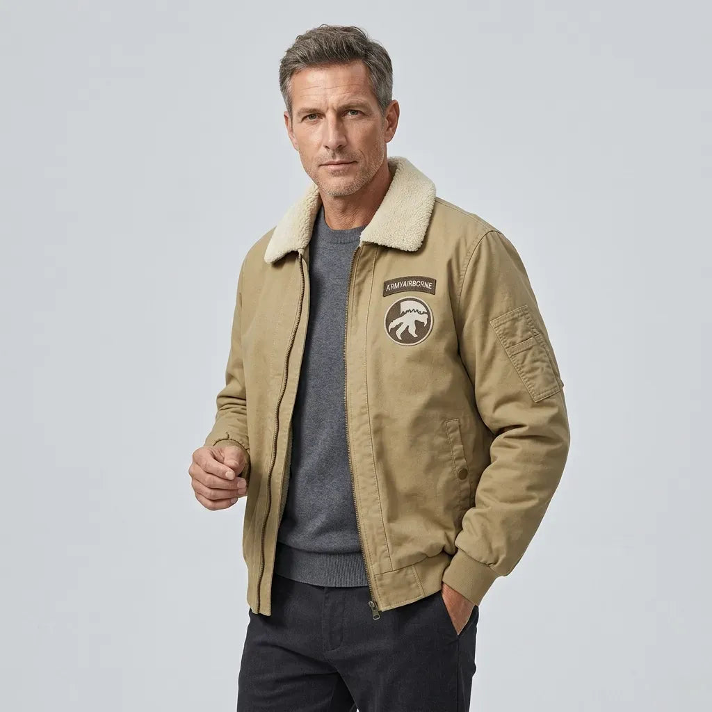 Pilotenjacke für Herren im Aviator-Stil aus robustem Twill mit Teddykragen Khaki 6