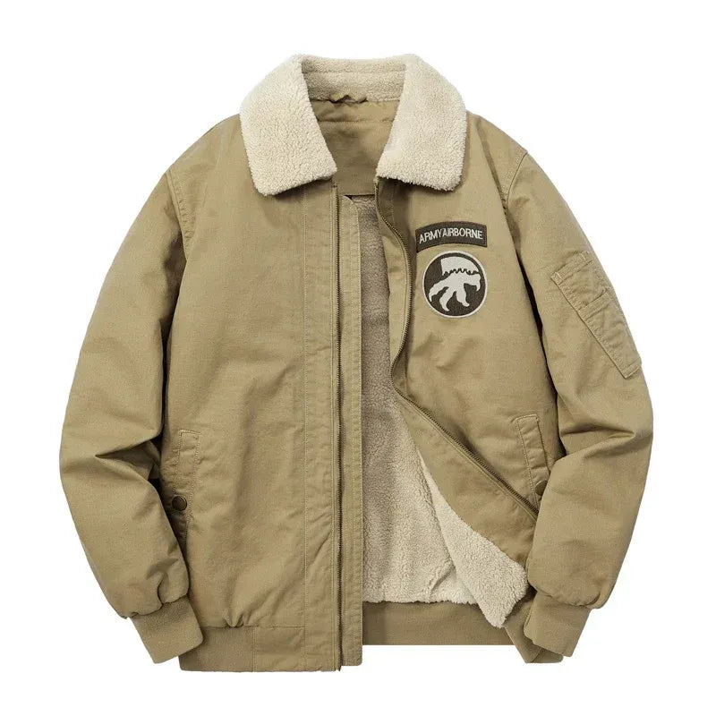 Pilotenjacke für Herren im Aviator-Stil aus robustem Twill mit Teddykragen Khaki 8