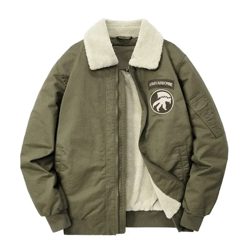 Pilotenjacke für Herren im Aviator-Stil aus robustem Twill mit Teddykragen Olive 9