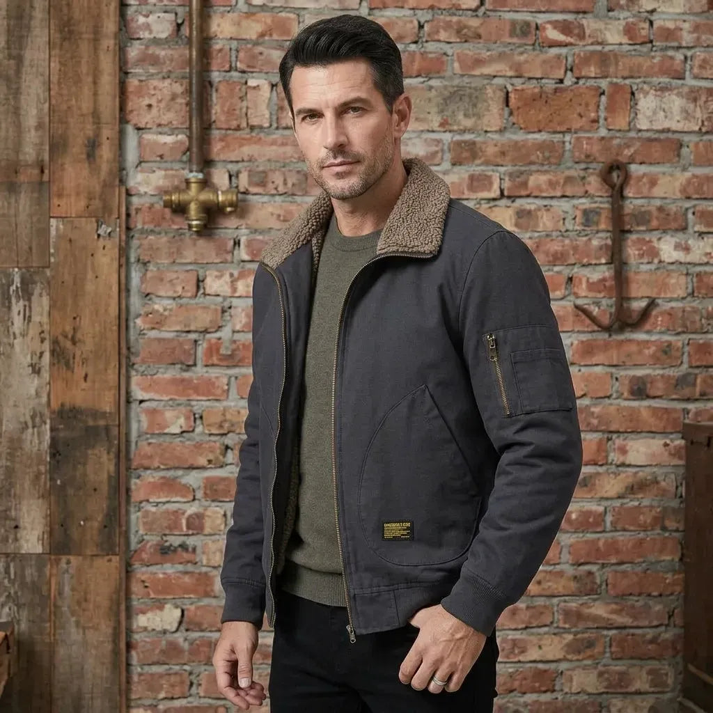 Pilotenjacke für Herren mit Teddyfell für Winter Schwarz 1