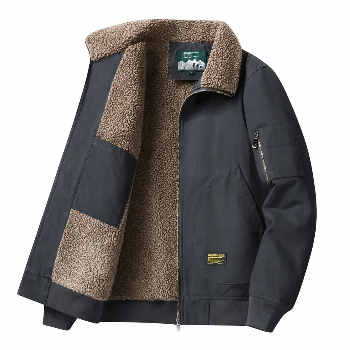 Pilotenjacke für Herren mit Teddyfell für Winter Schwarz 6