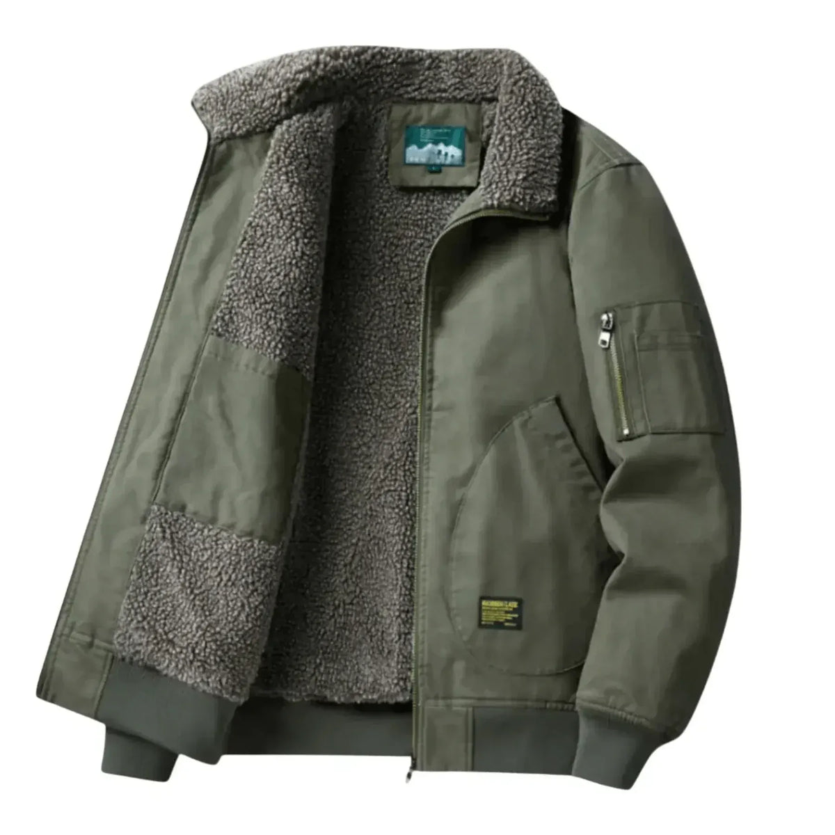 Pilotenjacke für Herren mit Teddyfell für Winter Grün 7