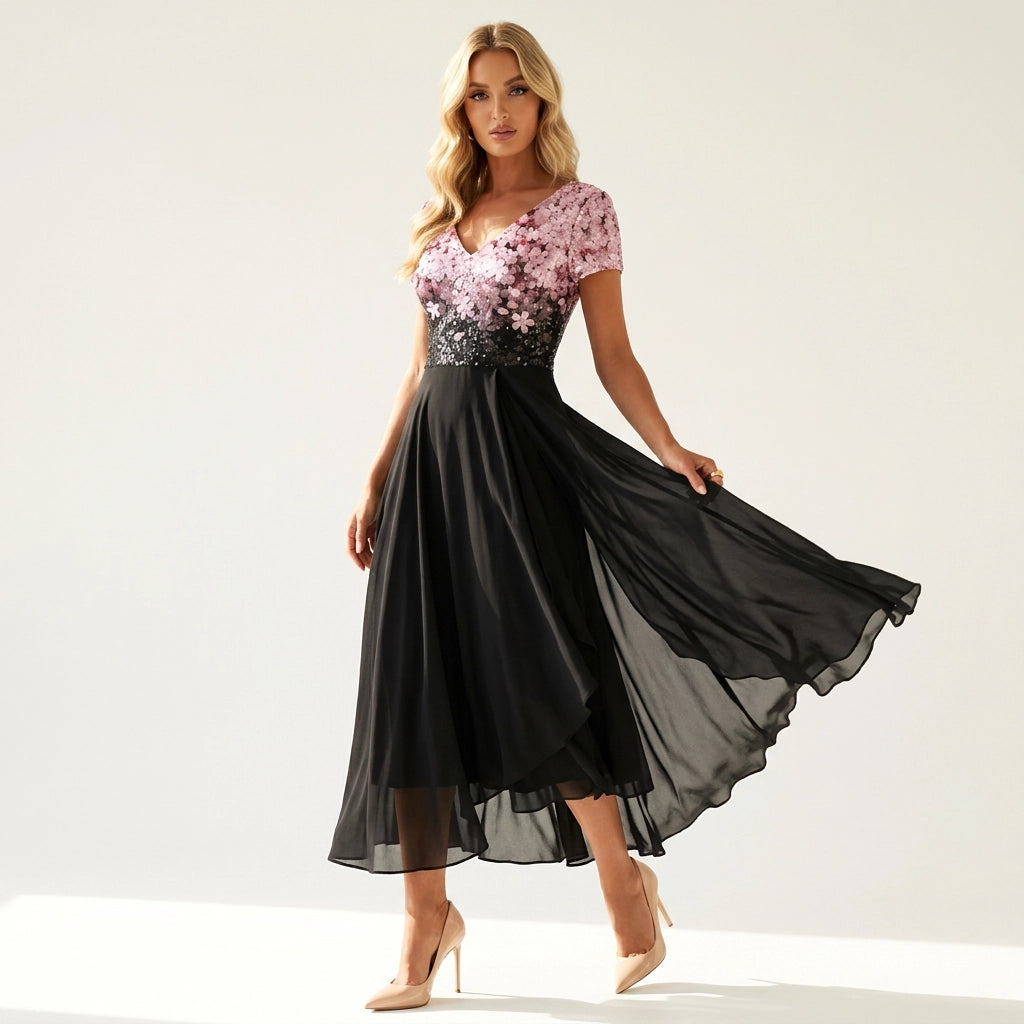 Maxikleid für Hochzeit aus Tüll mit Blumen Applikation