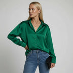 Elegante Satinbluse für Damen mit Knopfleiste und lockerer Passform