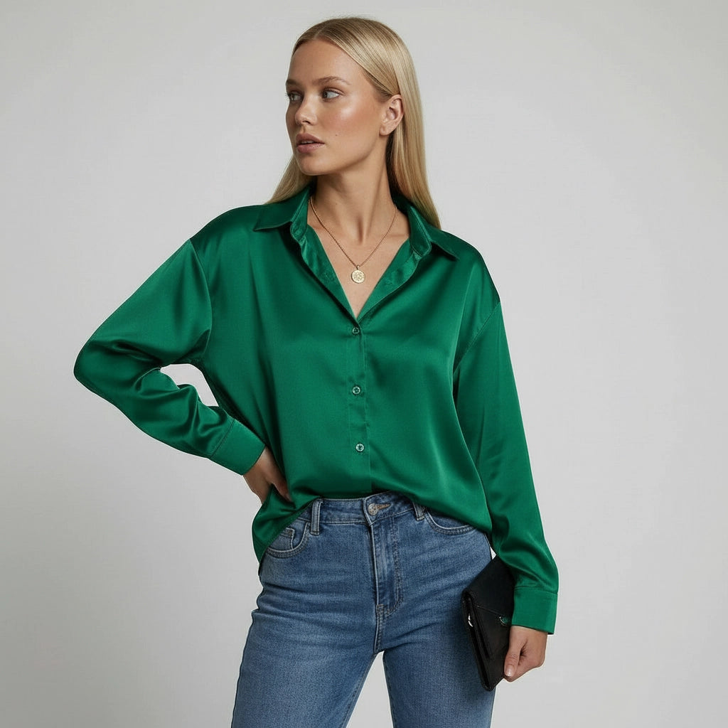 Elegante Satinbluse für Damen mit Knopfleiste und lockerer Passform