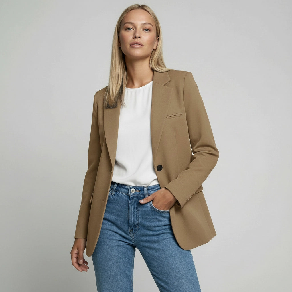 Langer Blazer für Damen mit zwei Knöpfen und Klappentaschen in einfarbigem Design