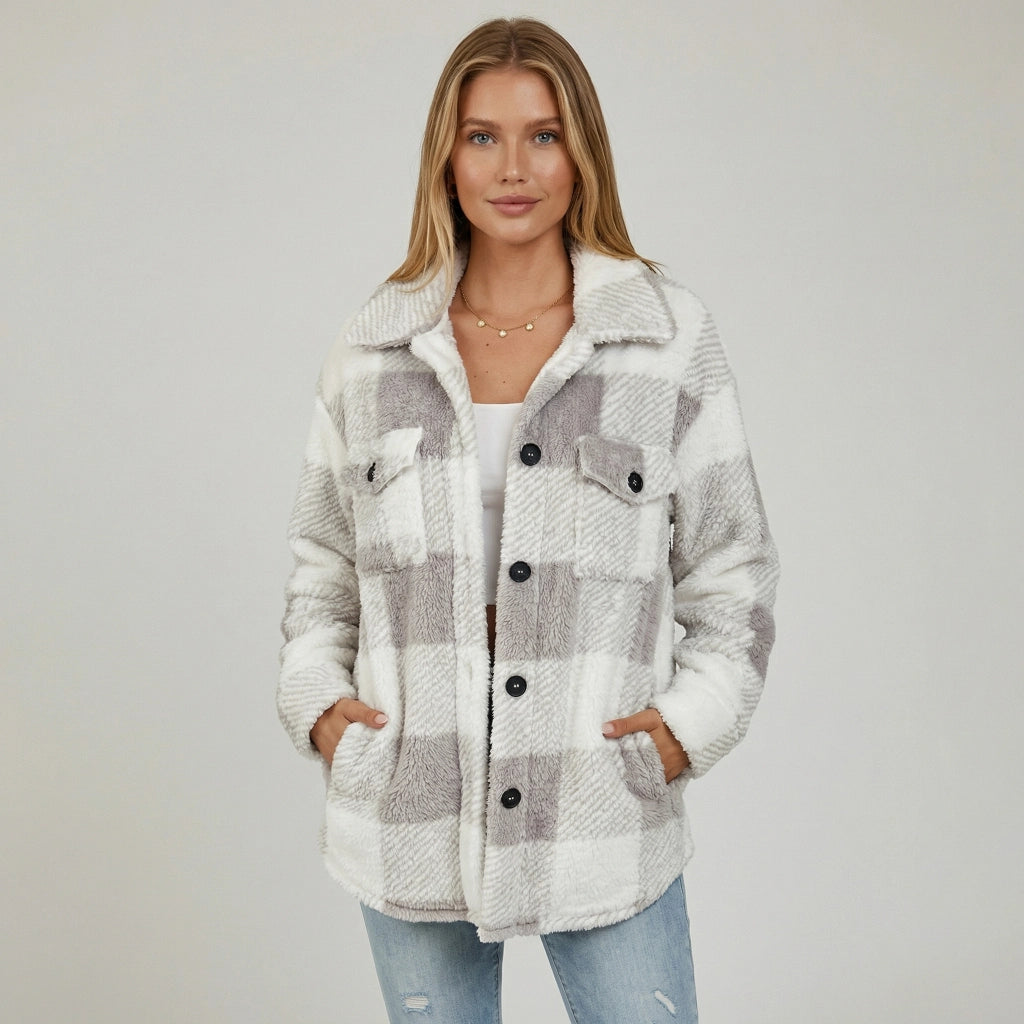 Hemd Jacke für Damen im Karierten Design mit Brusttaschen