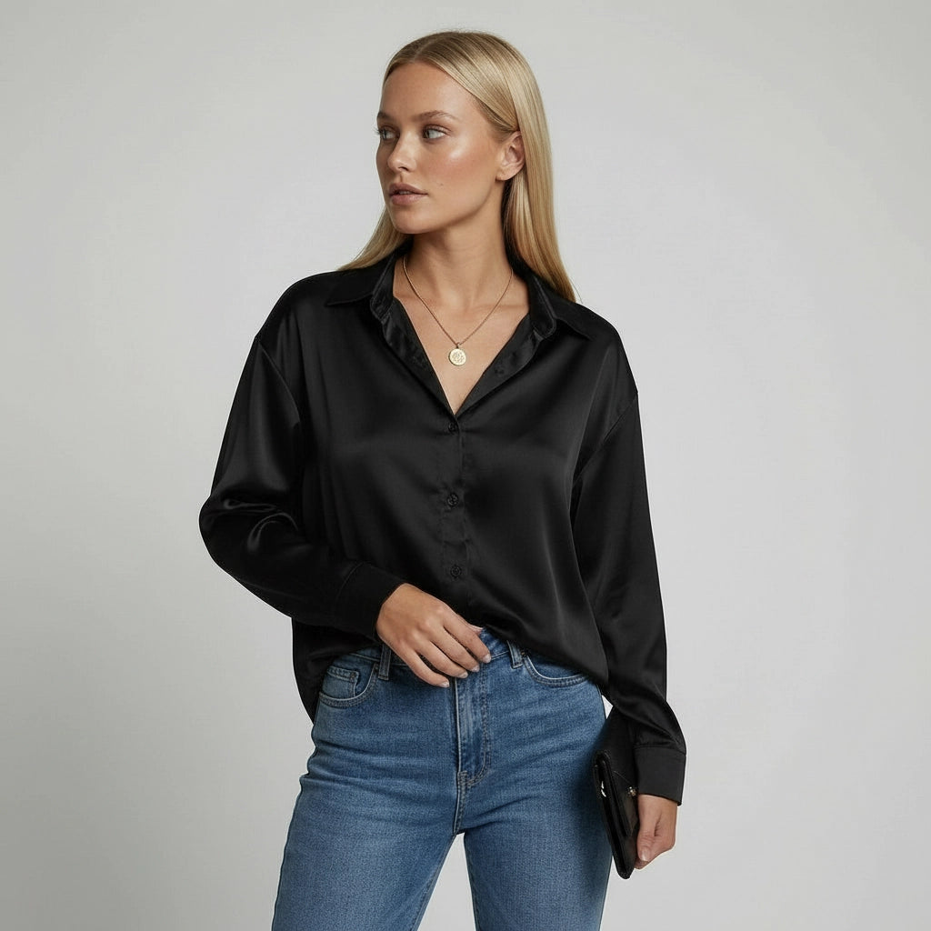 Elegante Satinbluse für Damen mit Knopfleiste und lockerer Passform