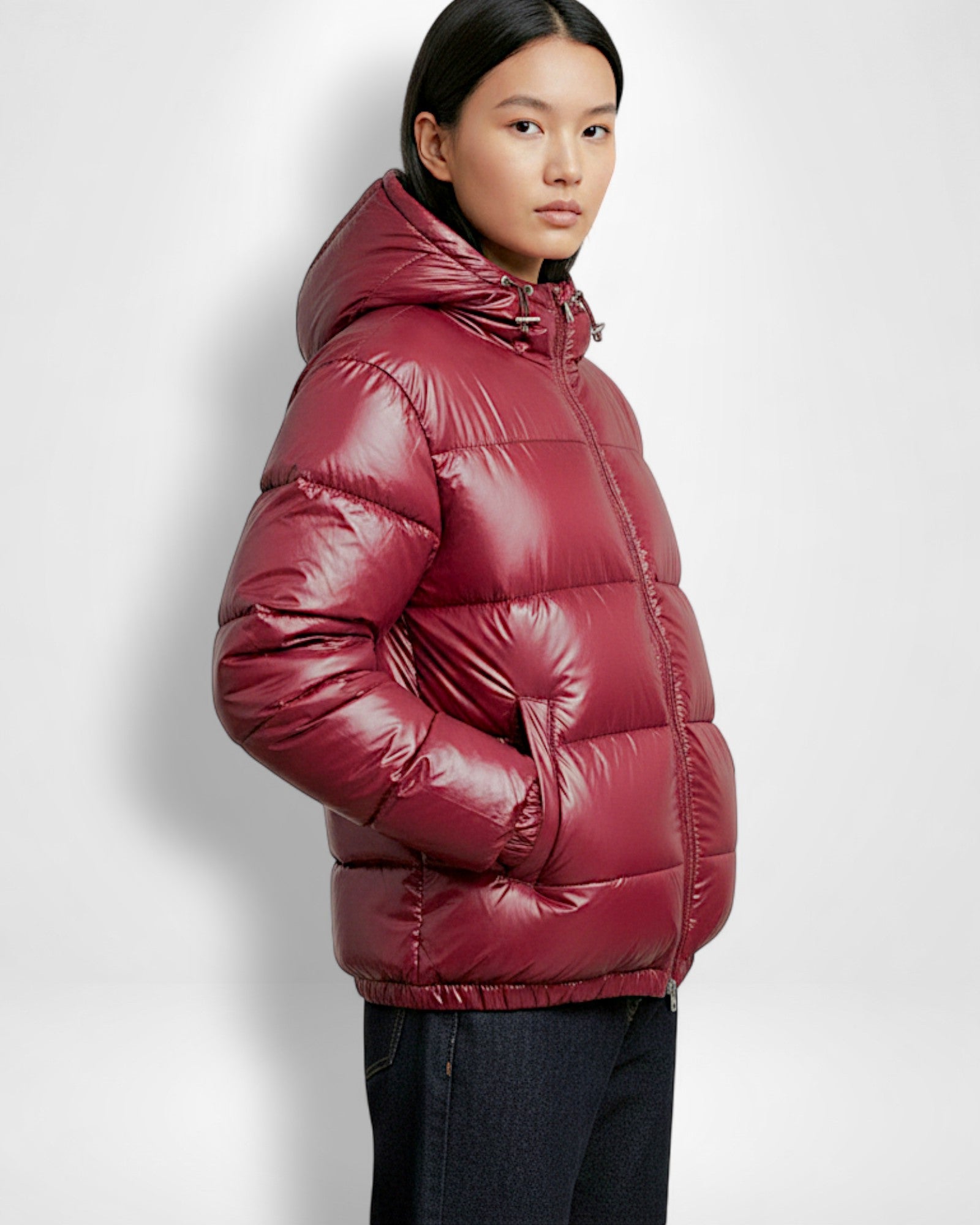 Puffer Jacke für Damen mit Glänzendes Coating und Kapuze