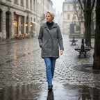 Regenjacke für Damen aus Baumwolle mit Kapuze in langer Form Grau 1