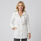 Regenjacke für Damen aus Baumwolle mit Kapuze in langer Form Weiß 3