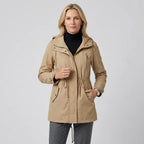 Regenjacke für Damen aus Baumwolle mit Kapuze in langer Form Braun 5