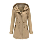 Regenjacke für Damen aus Baumwolle mit Kapuze in langer Form Braun 6