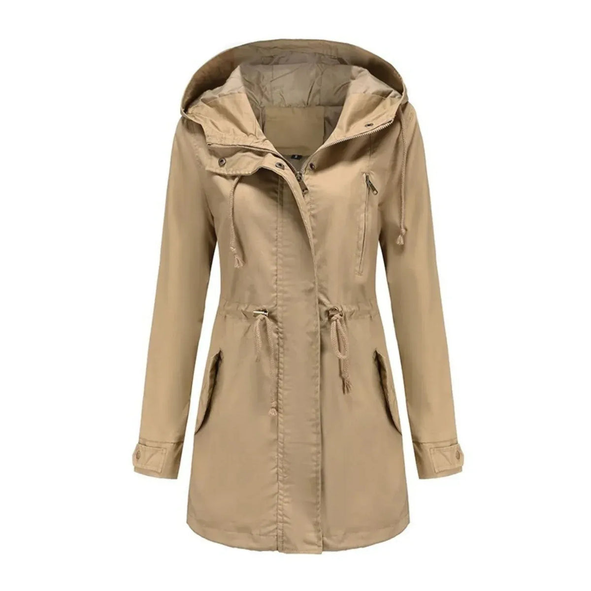 Regenjacke für Damen aus Baumwolle mit Kapuze in langer Form Braun 6