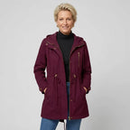 Regenjacke für Damen aus Baumwolle mit Kapuze in langer Form Rot 7