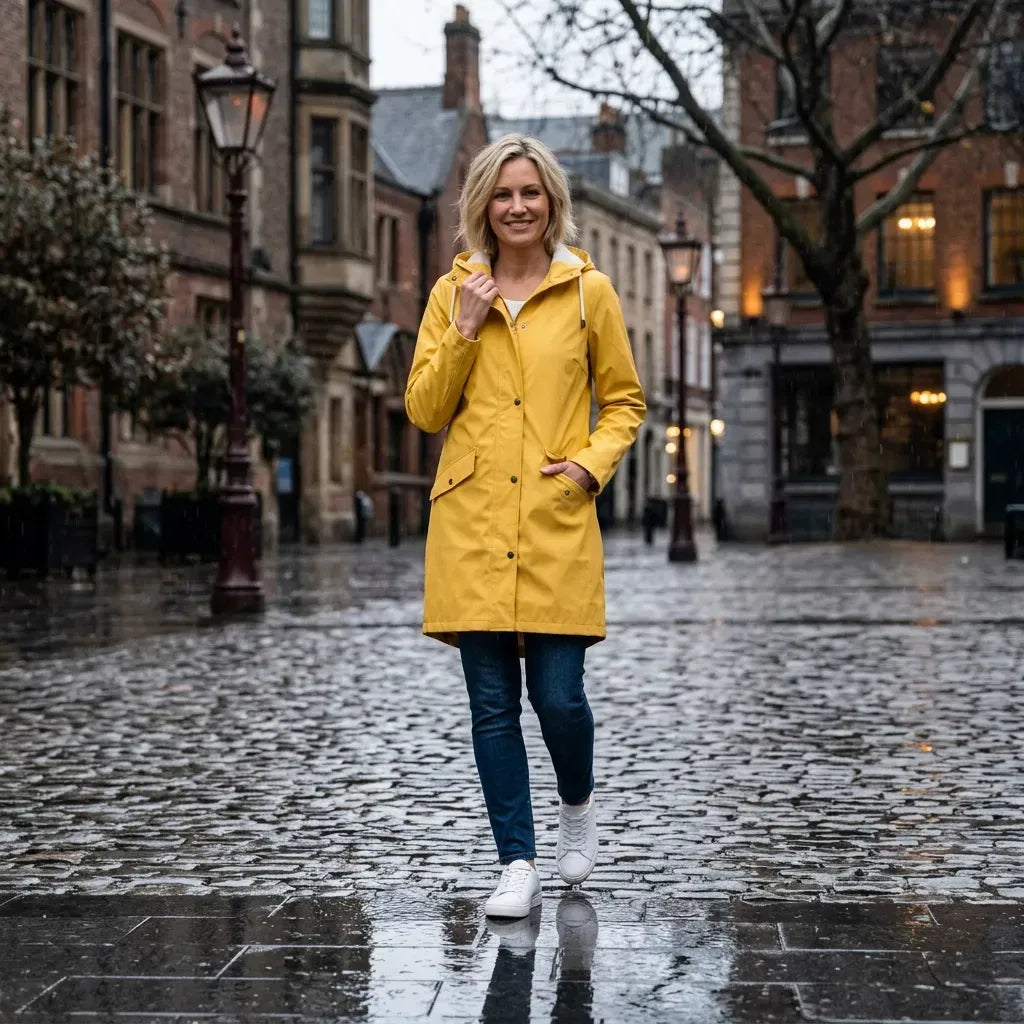Regenjacke für Damen aus Synthetikfaser zum Wandern mit Kapuze Gelb 2