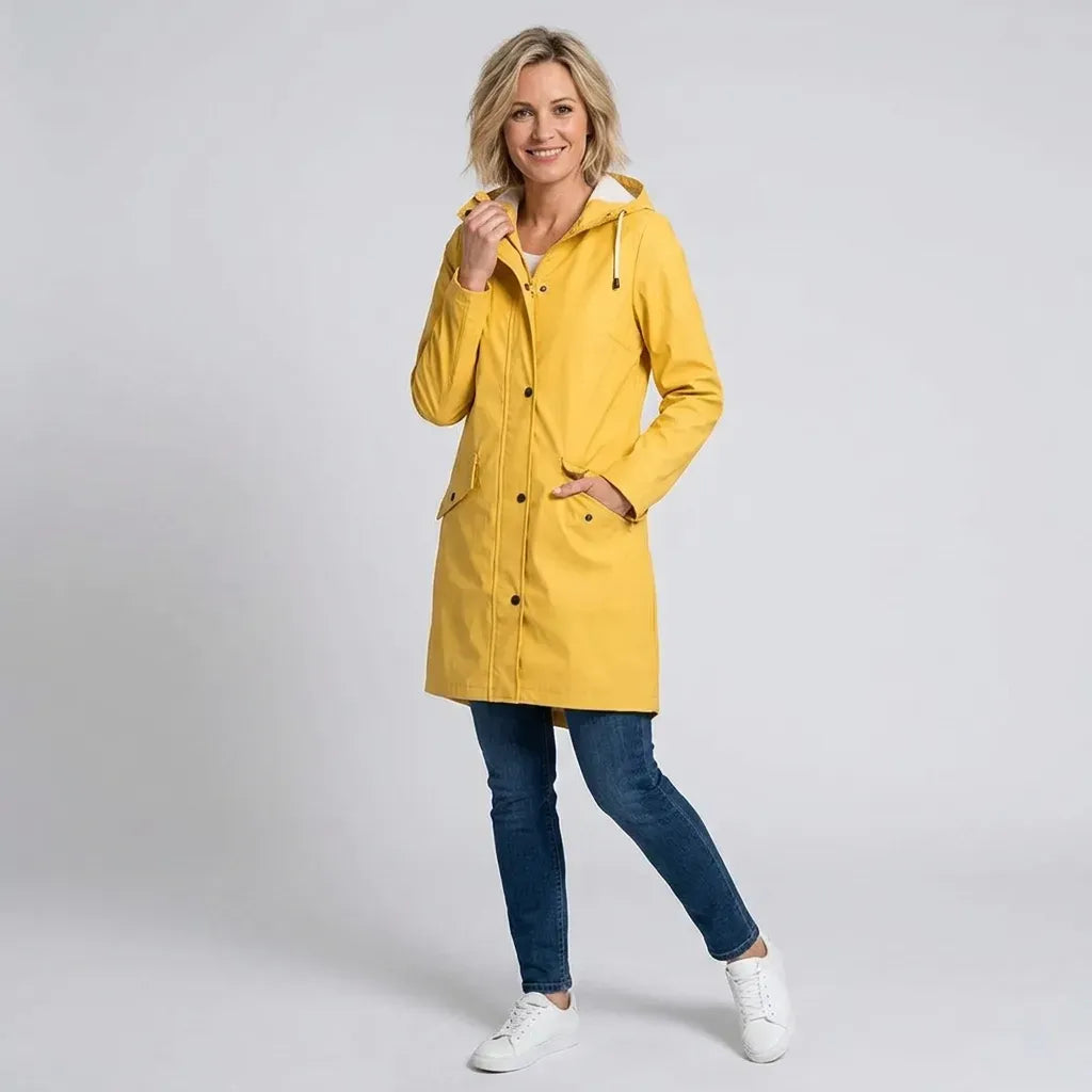 Regenjacke für Damen aus Synthetikfaser zum Wandern mit Kapuze Gelb 3