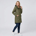 Regenjacke für Damen aus Synthetikfaser zum Wandern mit Kapuze Dunkelgrün 4
