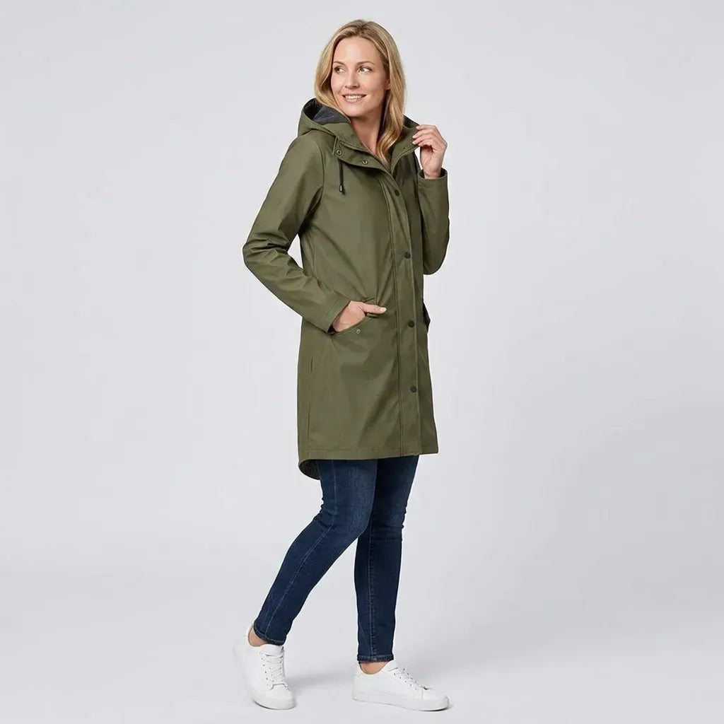 Regenjacke für Damen aus Synthetikfaser zum Wandern mit Kapuze Dunkelgrün 4