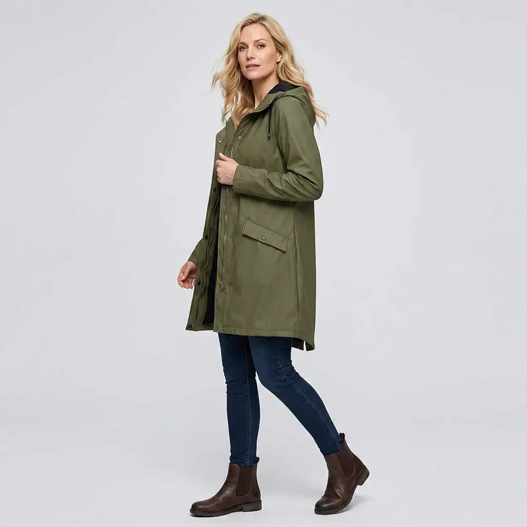 Regenjacke für Damen aus Synthetikfaser zum Wandern mit Kapuze Dunkelgrün 5