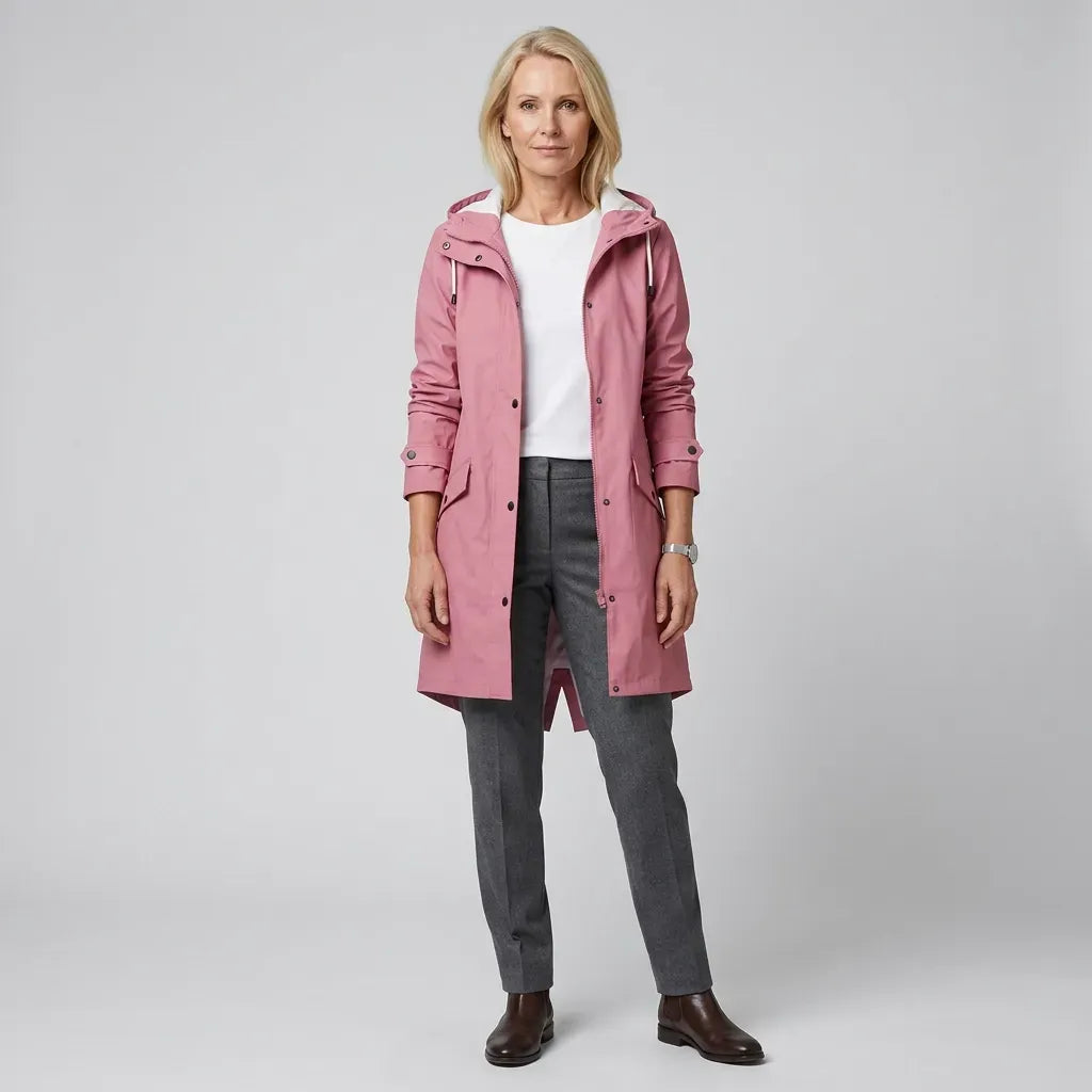 Regenjacke für Damen aus Synthetikfaser zum Wandern mit Kapuze Rosa 9