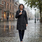 Regenjacke für Damen mit Kapuze in taillierter Form aus Synthetikgewebe Schwarz 1