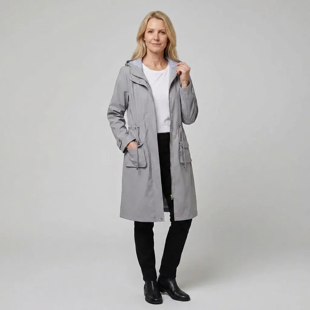 Regenjacke für Damen mit Kapuze in taillierter Form aus Synthetikgewebe Grau 2