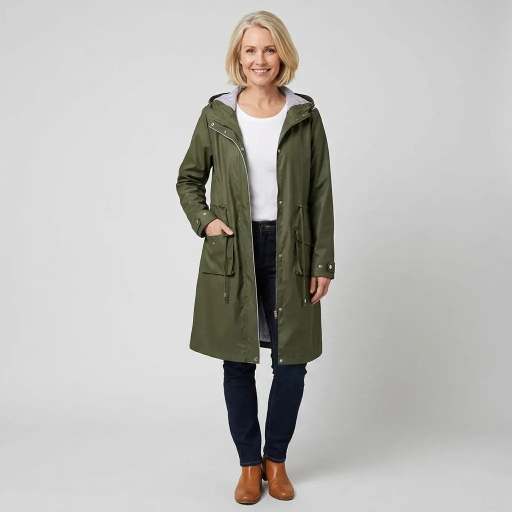 Regenjacke für Damen mit Kapuze in taillierter Form aus Synthetikgewebe Grün 3