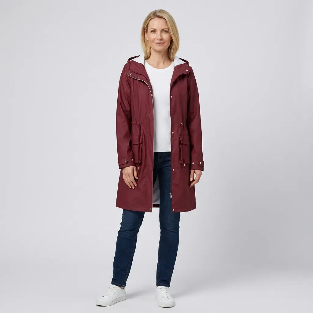 Regenjacke für Damen mit Kapuze in taillierter Form aus Synthetikgewebe Rot 4