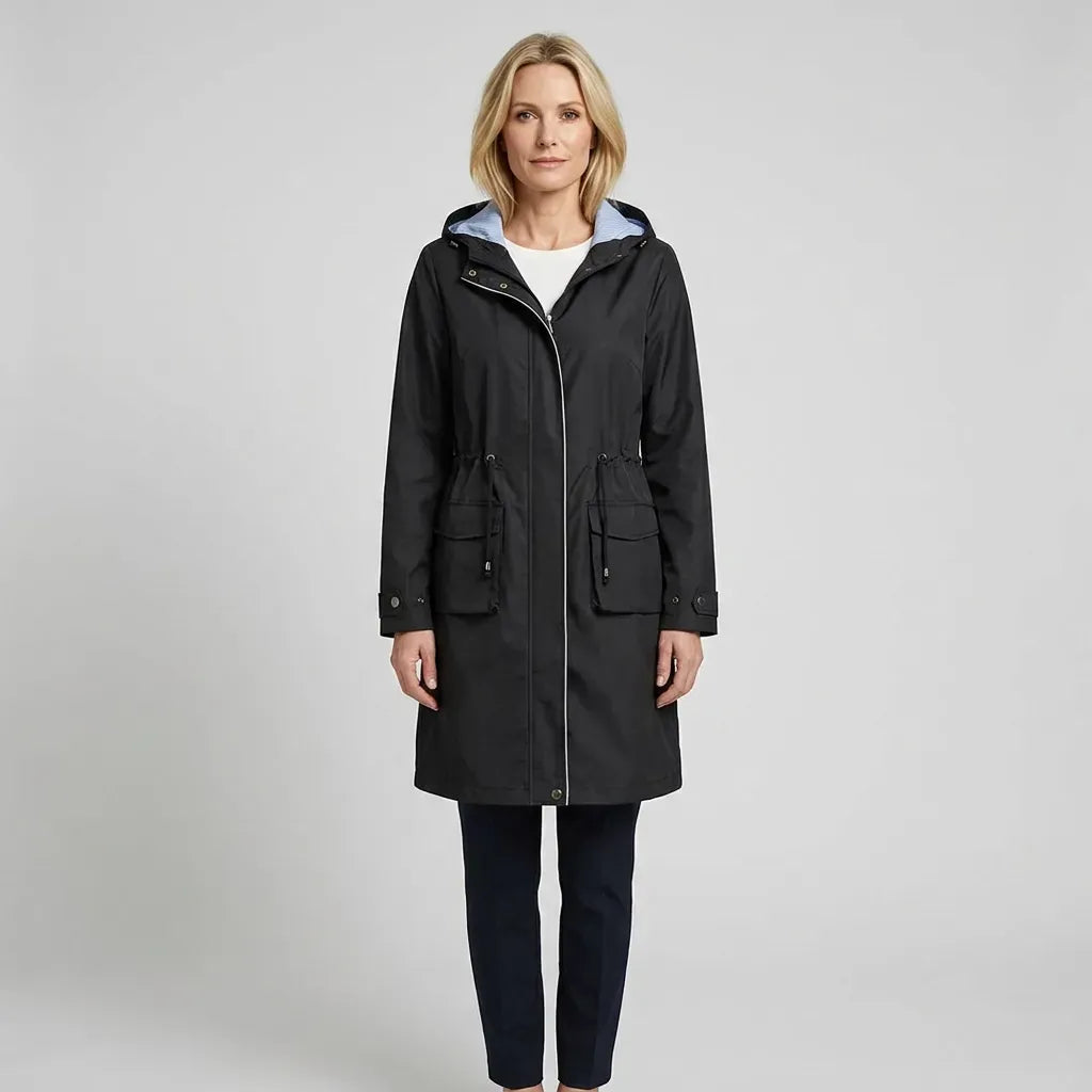Regenjacke für Damen mit Kapuze in taillierter Form aus Synthetikgewebe Schwarz 5