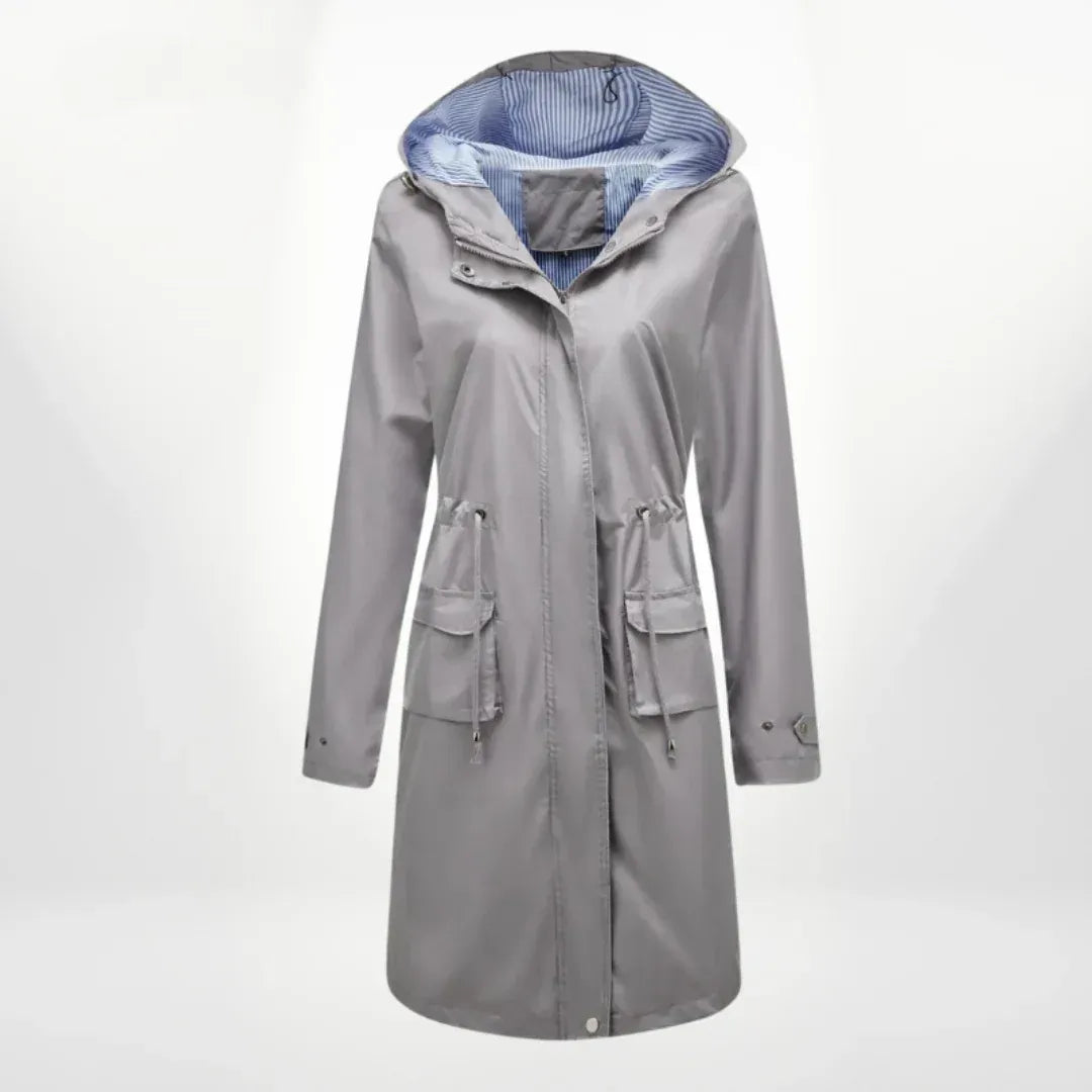 Regenjacke für Damen mit Kapuze in taillierter Form aus Synthetikgewebe Grau 6