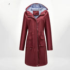 Regenjacke für Damen mit Kapuze in taillierter Form aus Synthetikgewebe Rot 7
