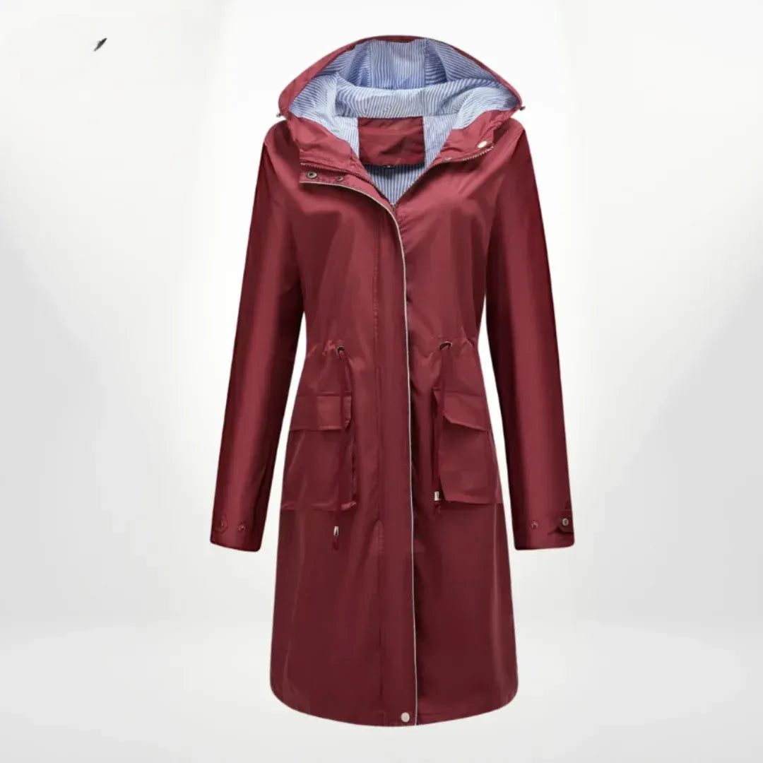 Regenjacke für Damen mit Kapuze in taillierter Form aus Synthetikgewebe Rot 7