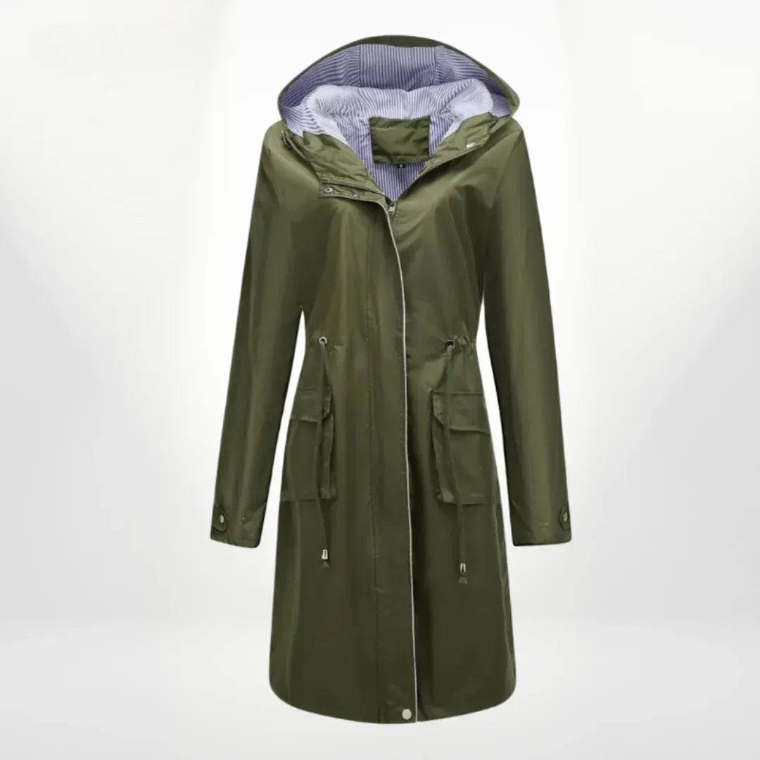 Regenjacke für Damen mit Kapuze in taillierter Form aus Synthetikgewebe Grün 8
