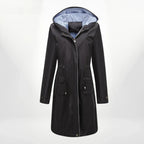 Regenjacke für Damen mit Kapuze in taillierter Form aus Synthetikgewebe Schwarz 9