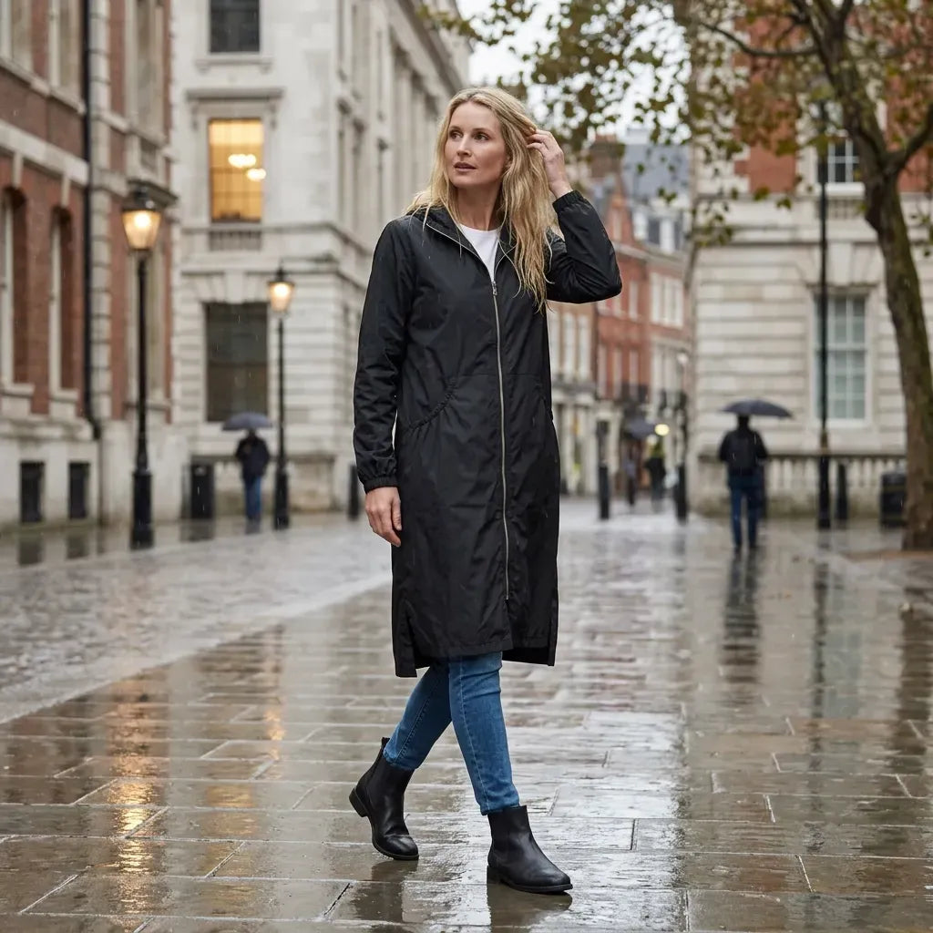 Regenjacke für Damen mit wasserabweisender Eigenschaft im modernen Stil zum Wandern Schwarz 1