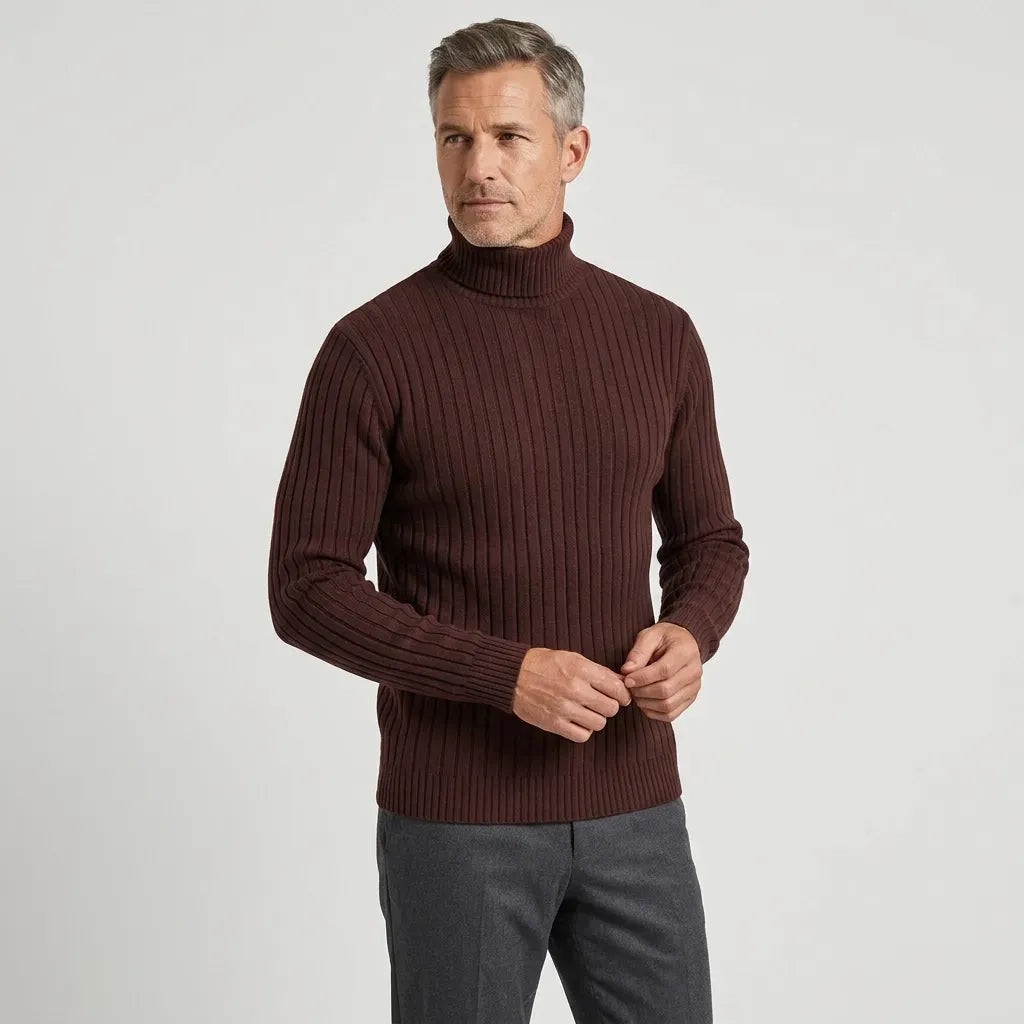 Rollkragenpullover für Herren aus Strukturstrick im Slim Fit mit Rippstrickstruktur Braun 3