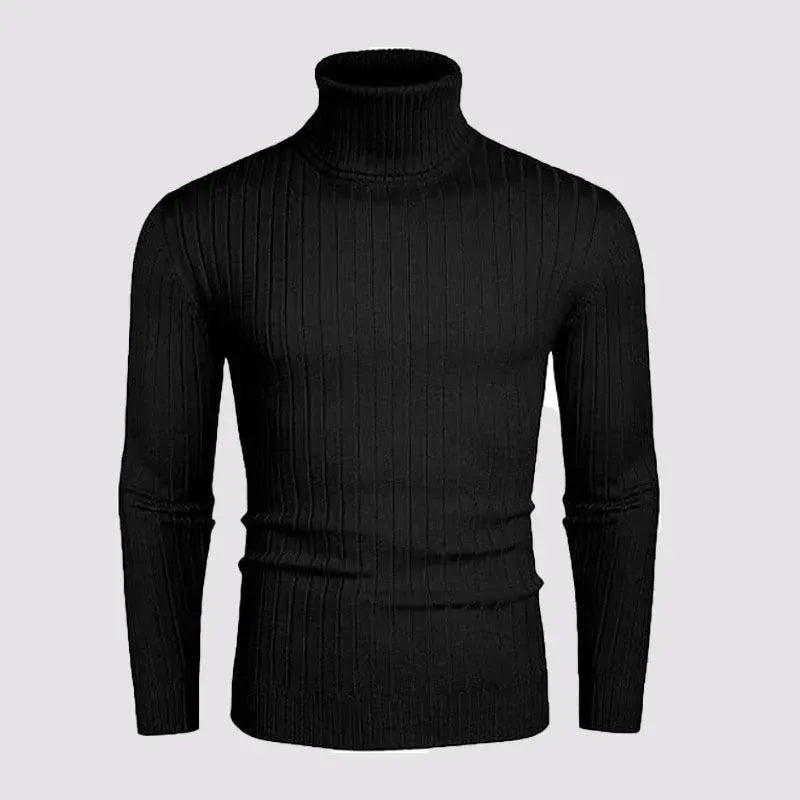 Rollkragenpullover für Herren aus Strukturstrick im Slim Fit mit Rippstrickstruktur Schwarz 9