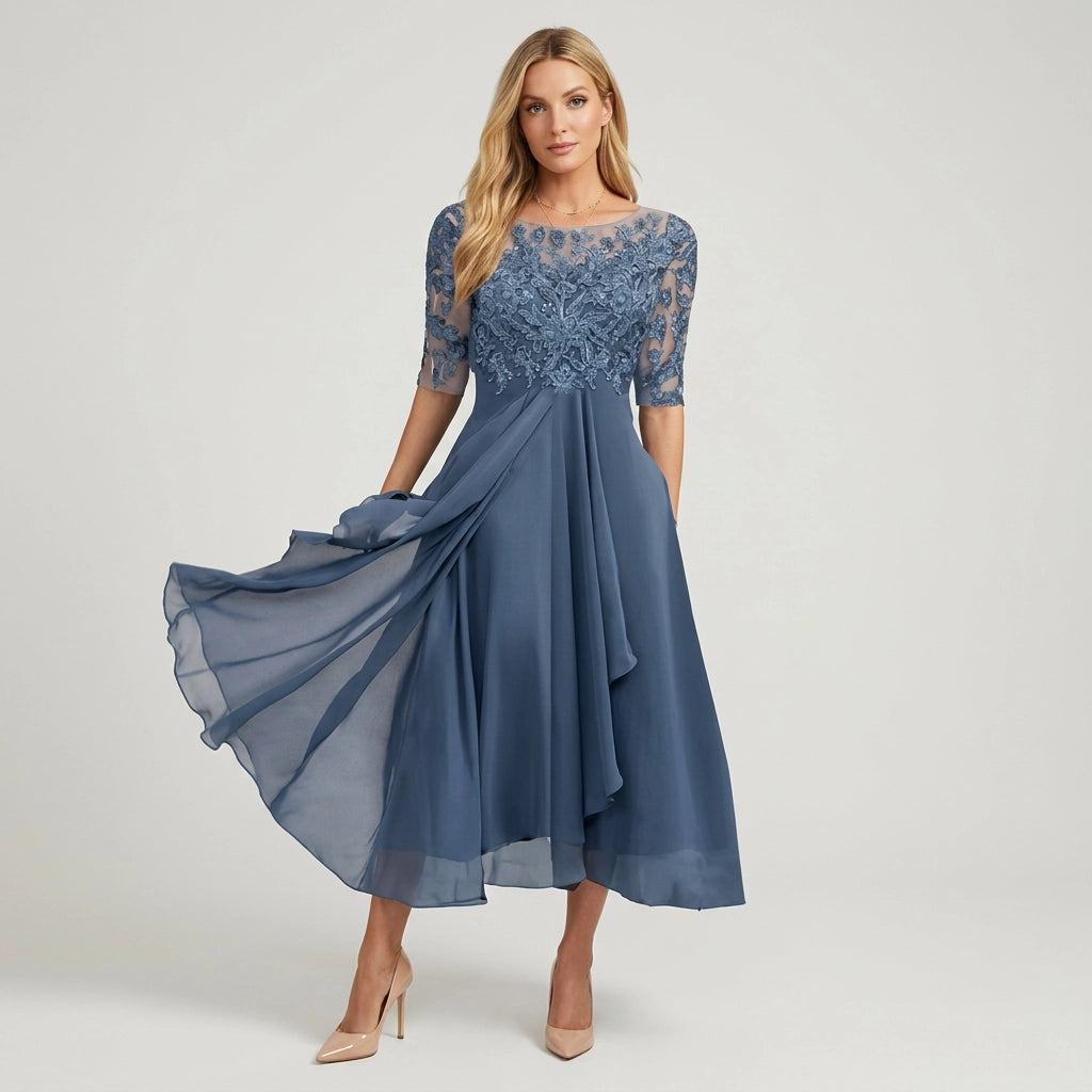 Midikleid aus feinem Tüll mit Spitze für Hochzeitsgäste