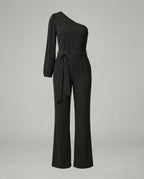Eleganter Damen Jumpsuit im One Shoulder Schnitt mit Bindegürtel und weitem Bein