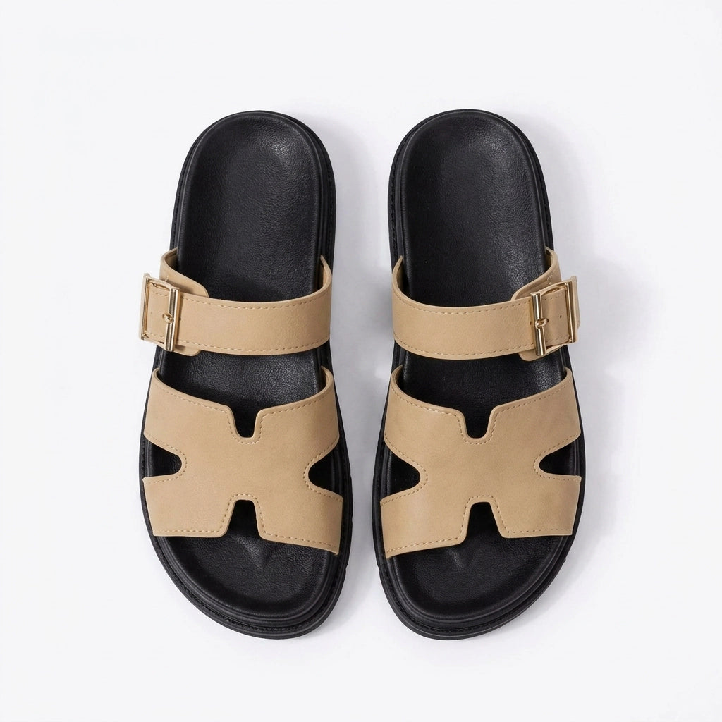 Sandalen für Damen als Pantoletten mit Plateau mit Schnalle Beige 2
