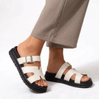 Sandalen für Damen als Pantoletten mit Plateau mit Schnalle Weiß 3
