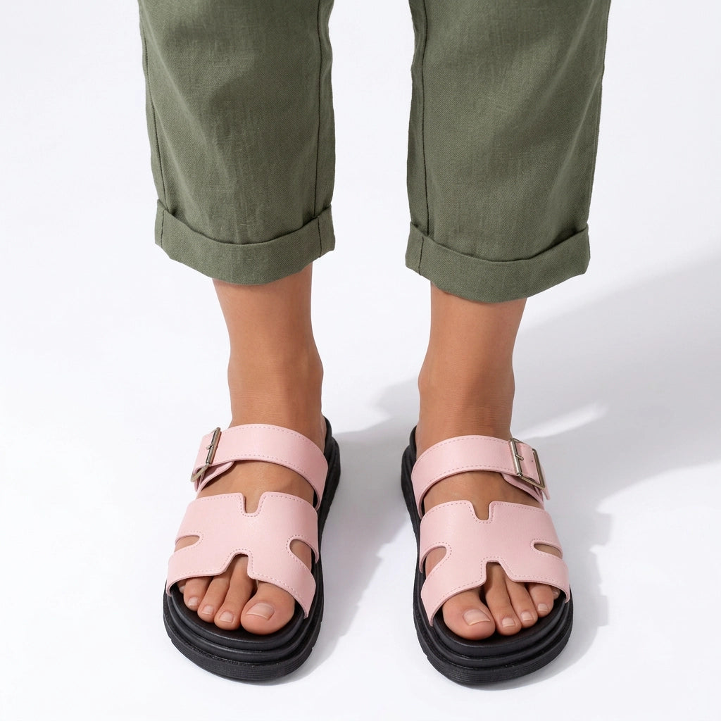 Sandalen für Damen als Pantoletten mit Plateau mit Schnalle Rosa 4