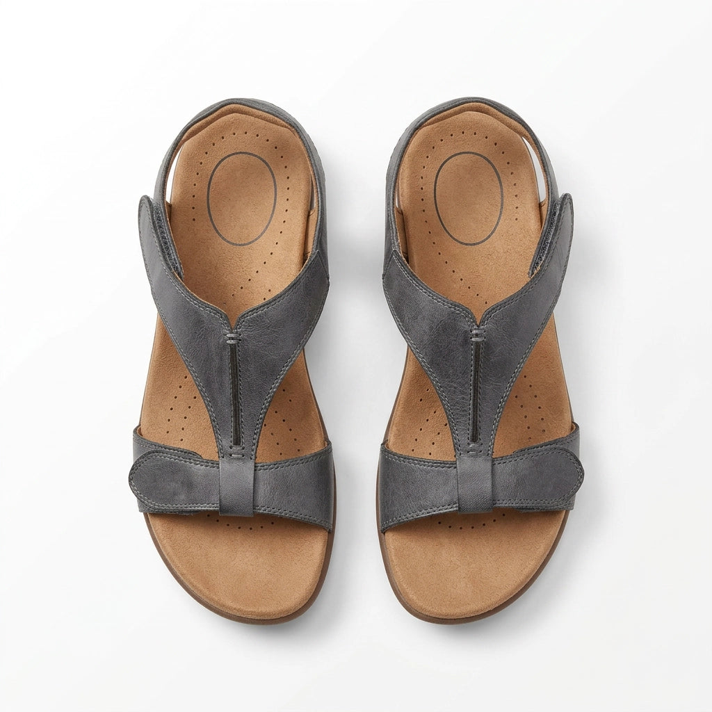 Sandalen für Damen in flacher Form mit Klettverschluss Grau 1