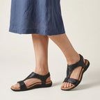 Sandalen für Damen in flacher Form mit Klettverschluss Schwarz 2