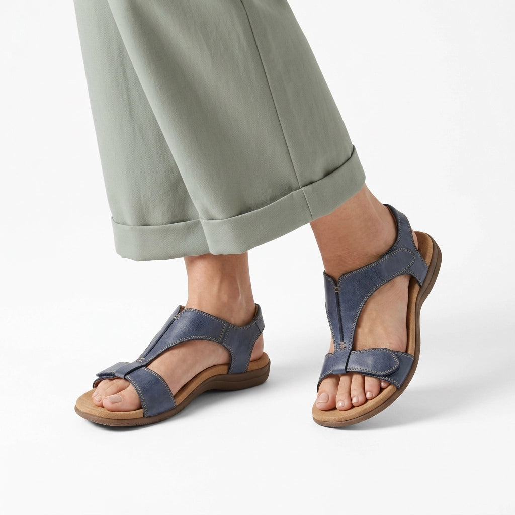 Sandalen für Damen in flacher Form mit Klettverschluss Blau 3