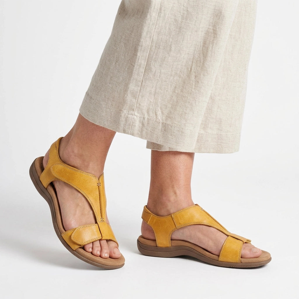 Sandalen für Damen in flacher Form mit Klettverschluss Gelb 4