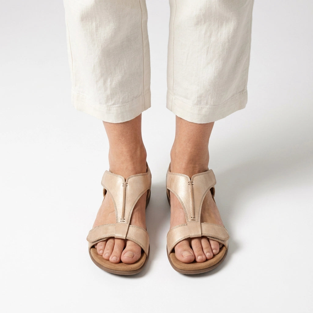 Sandalen für Damen in flacher Form mit Klettverschluss Beige 5